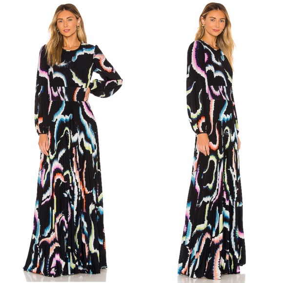 A.L.C Leah Pleated Maxi Dress Midnight Multi in 6 - Picture 2 of 12